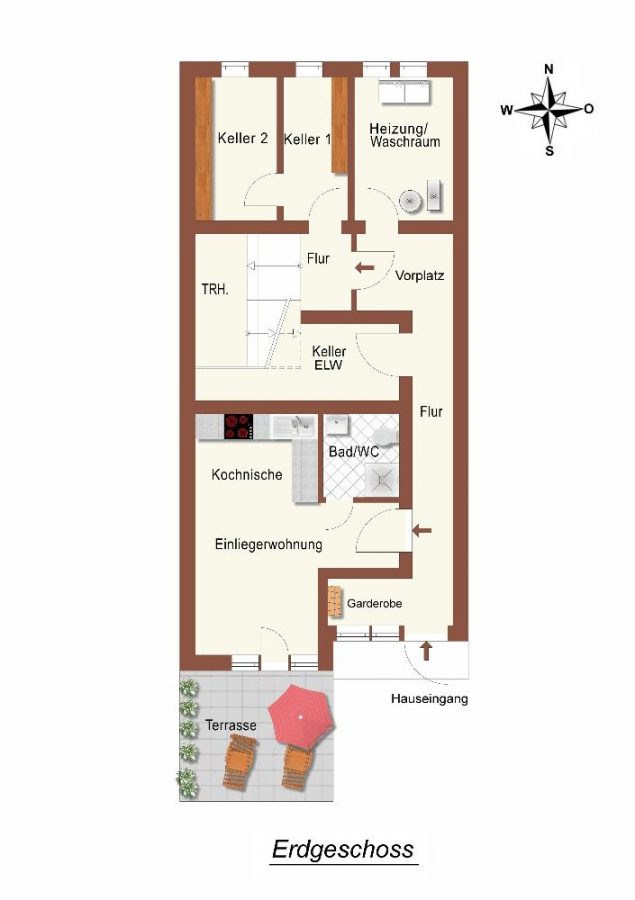 Grundrissplan EG-technisch bearbeitet - KOMFORTABLES REIHENHAUS MIT XXL-GARAGE