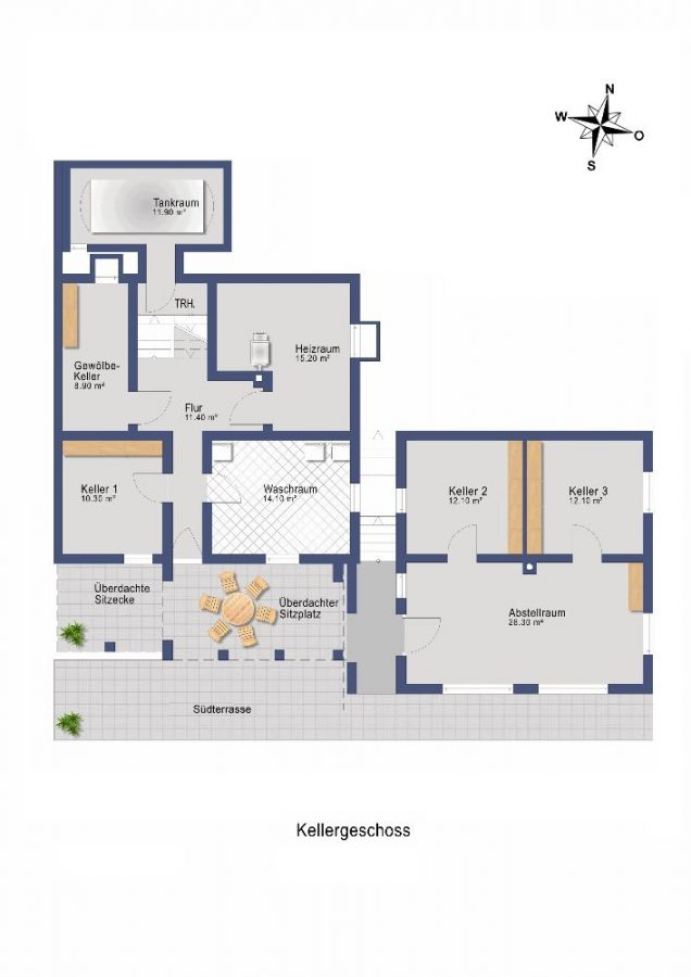 Grundrissplan UG-technisch bearbeitet - WOHNEN & INVESTIEREN AM NATURPARK SCHÖNBUCH-3-FAMILIENHAUS MIT ANBAU 1-FAMILIENHAUS